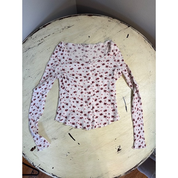 Free People Intimately Floral Button-Up Ribbed Knit Long Sleeve Top - Picture 2 of 8